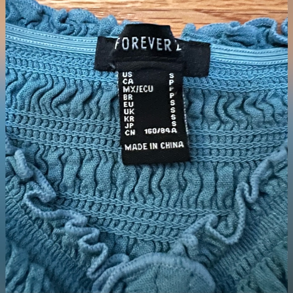 Forever 21 Off Shoulder Crop Ruched Long Sleeve Top Blue Sm - Picture 5 of 5
